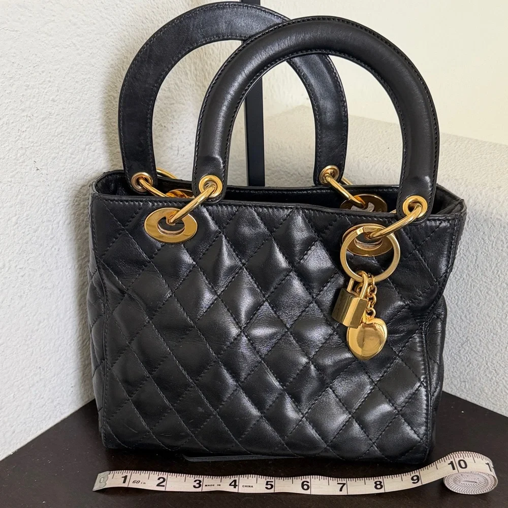 VINTAGE Russell & Bromley Black Leather Quilted Satchel with Gold Hardware. - Picture 4 of 16